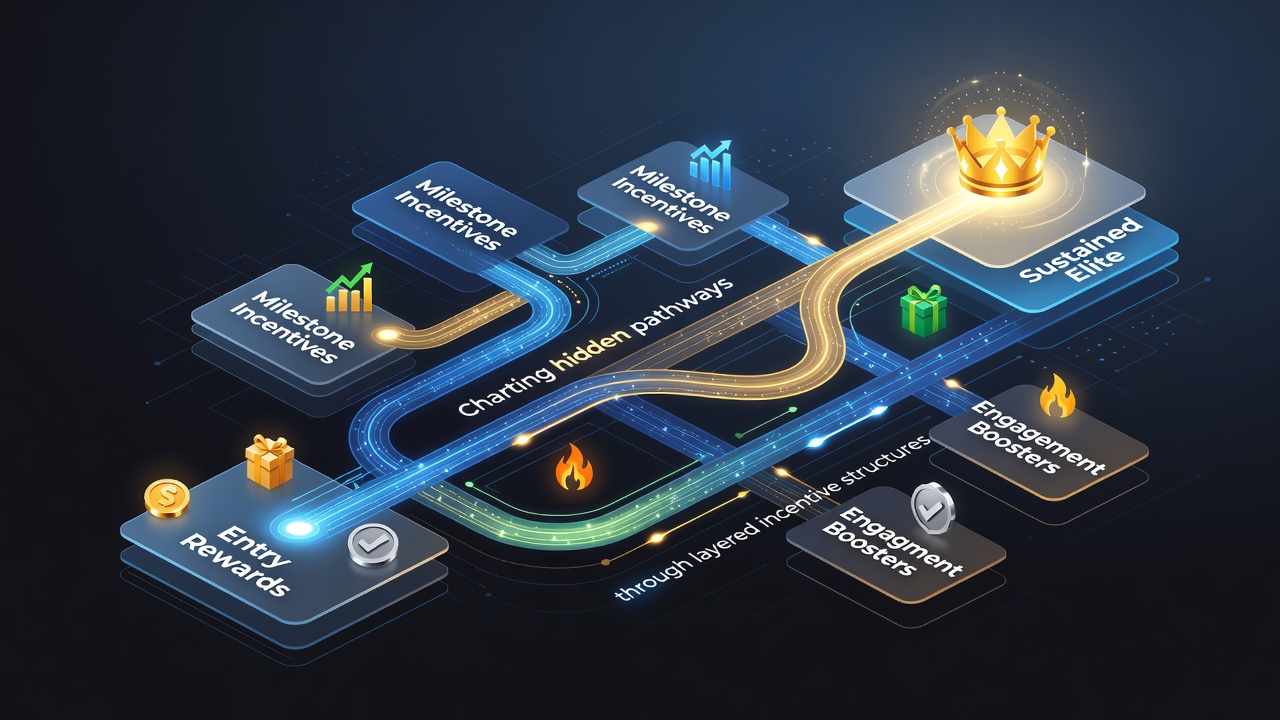 Visual representation of progression pathways leading to elite access tiers in reel-based digital gaming platforms