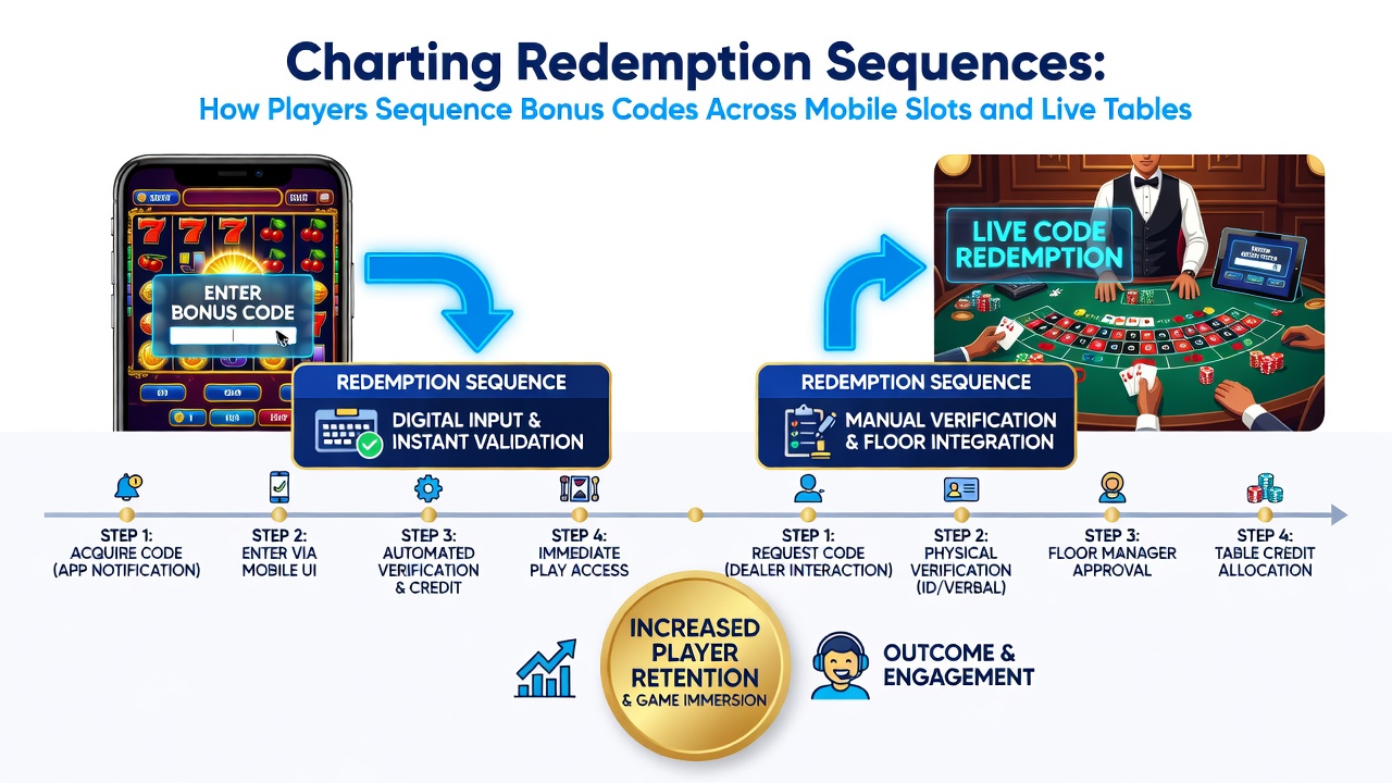 Screenshot of a UK platform interface displaying sequenced bonus redemptions between slots and live tables