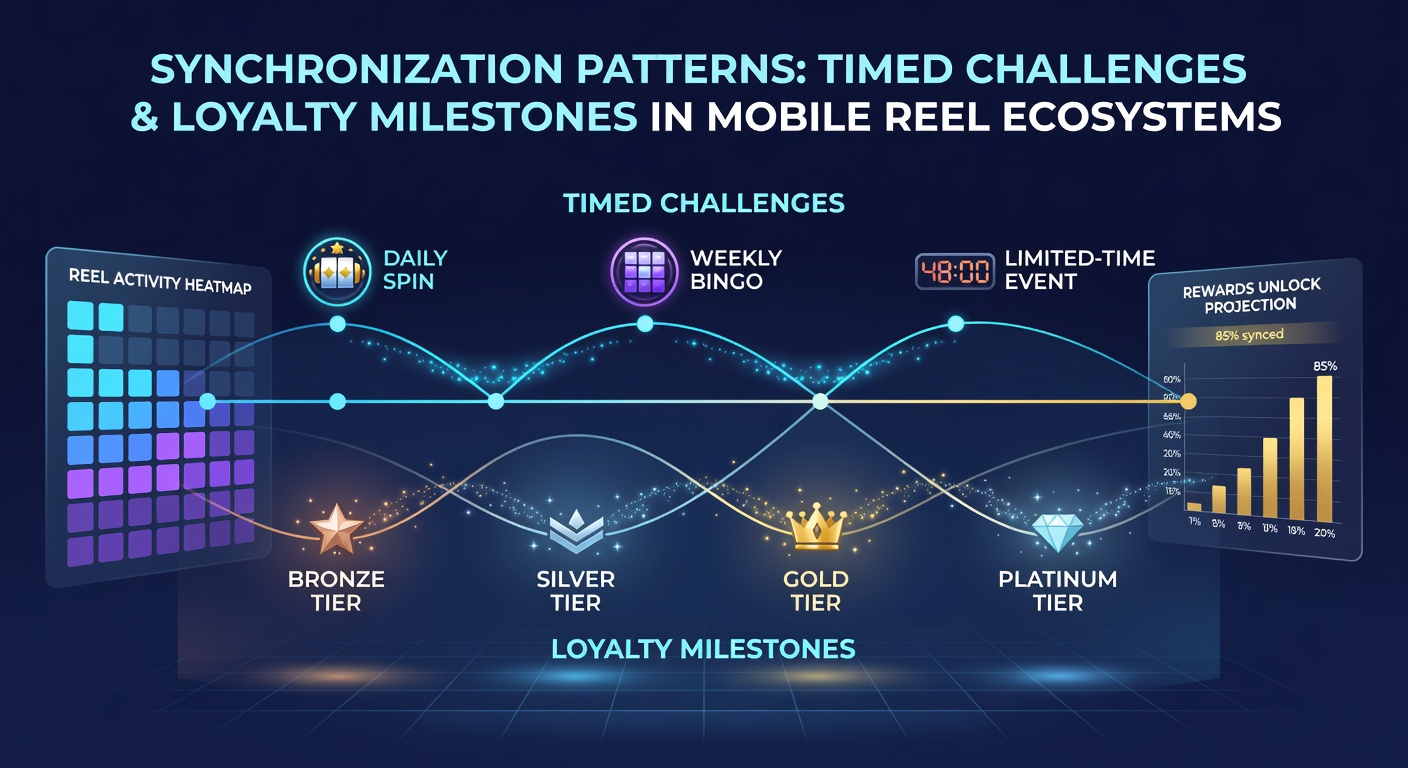 Visualization of timed challenge interfaces syncing with loyalty progress bars in mobile slot apps