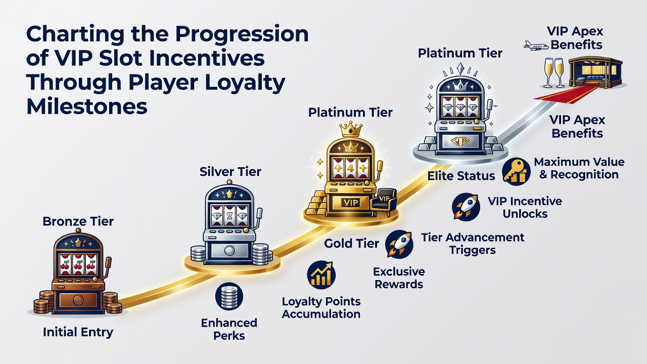 Diagram of mid to high tier VIP slot incentives including cashback tiers and exclusive event access