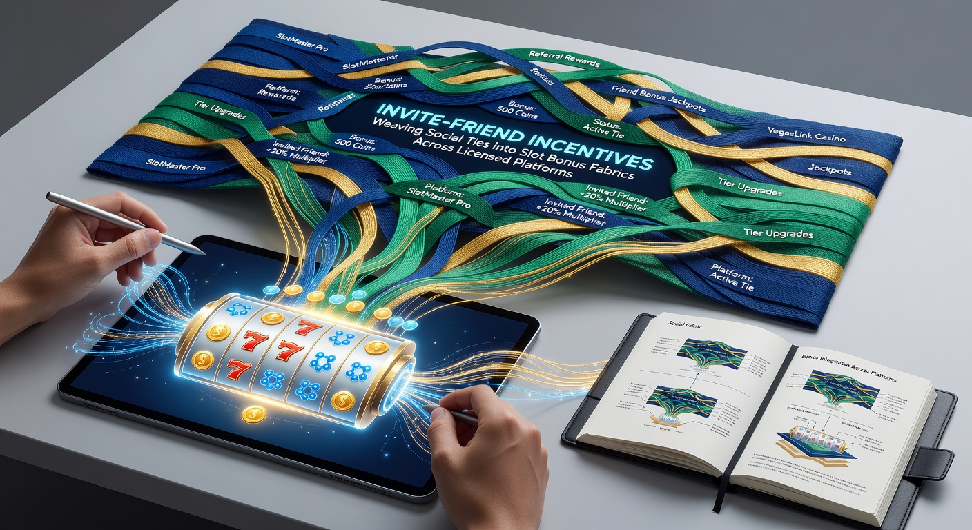 Animated graphic of referral chains expanding across a network of slot icons, showing bonus flows from inviter to multiple invitees on a global map
