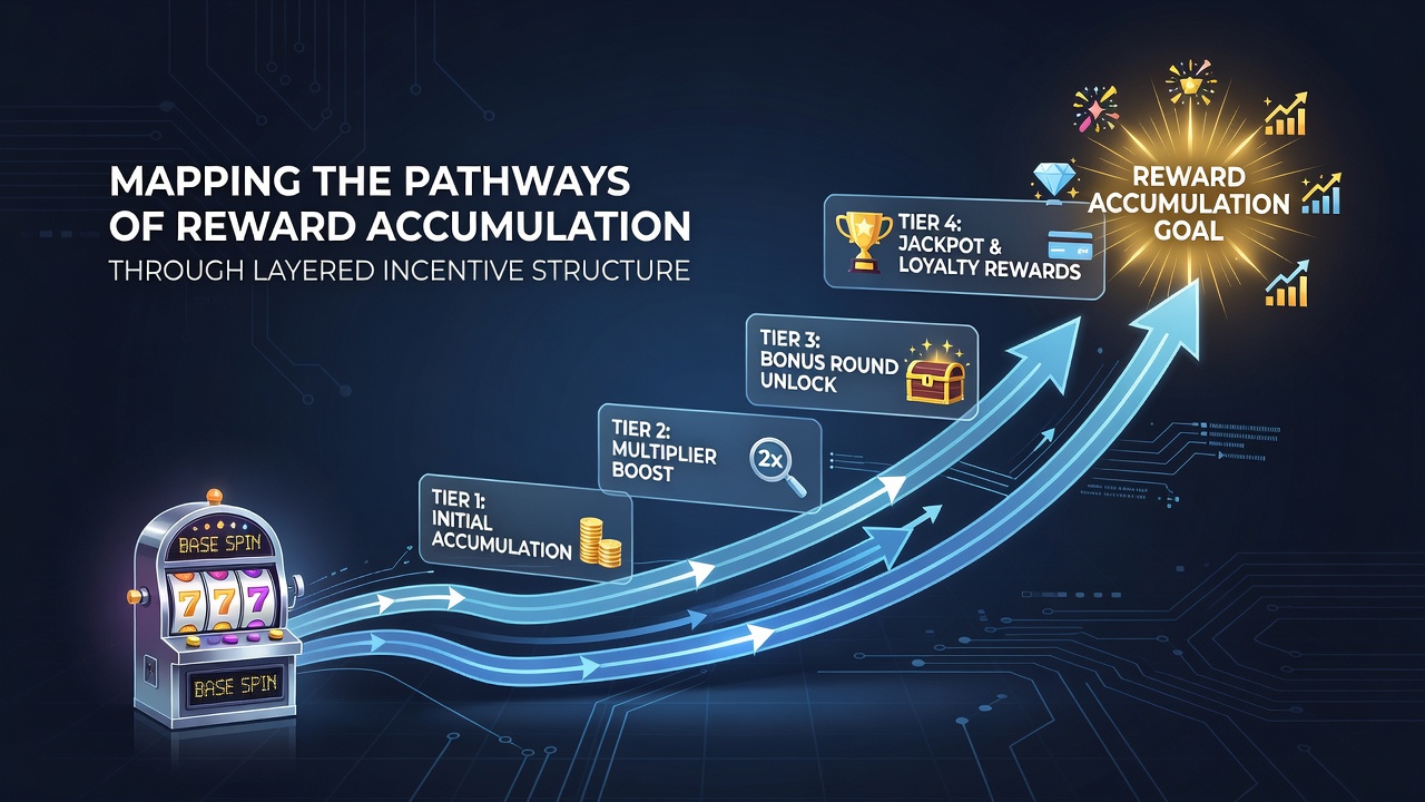 Flowchart showing progression through mid-tier and high-tier reward accumulation in slot environments