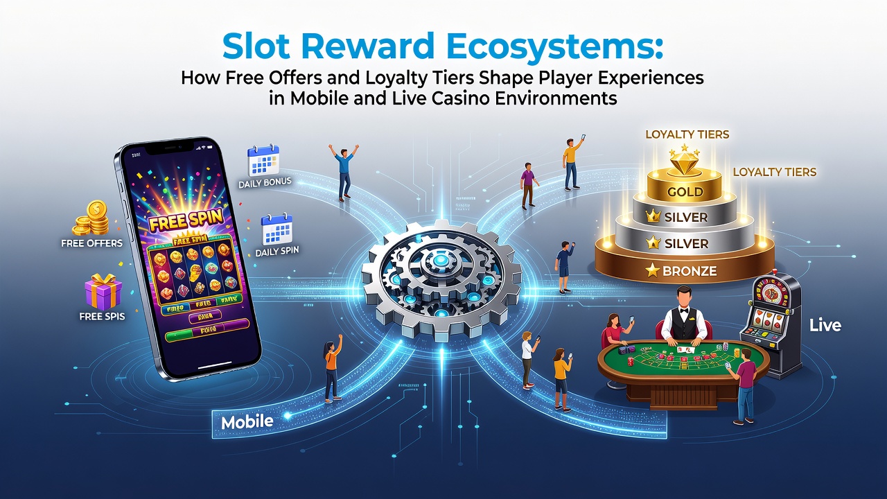 Live casino loyalty lounge with tiered reward displays and player card terminals