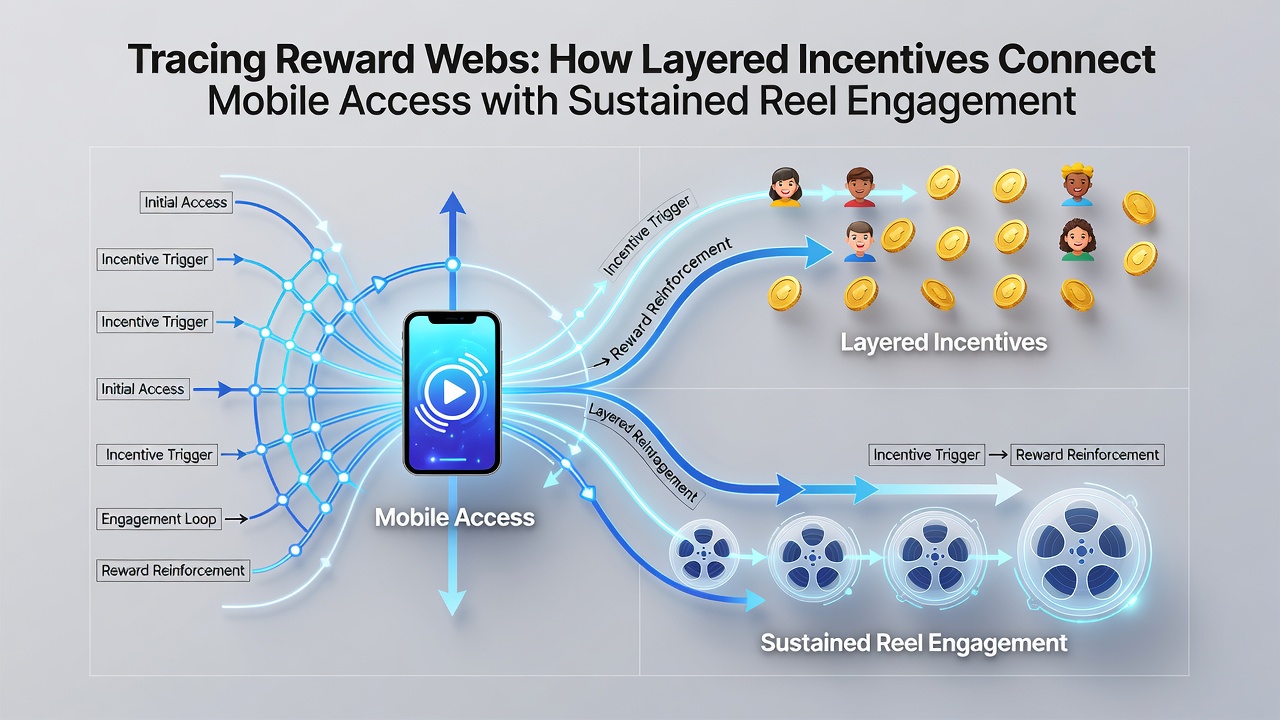 Diagram illustrating layered incentive flow from mobile login through progressive reel rewards and loyalty tier advancement