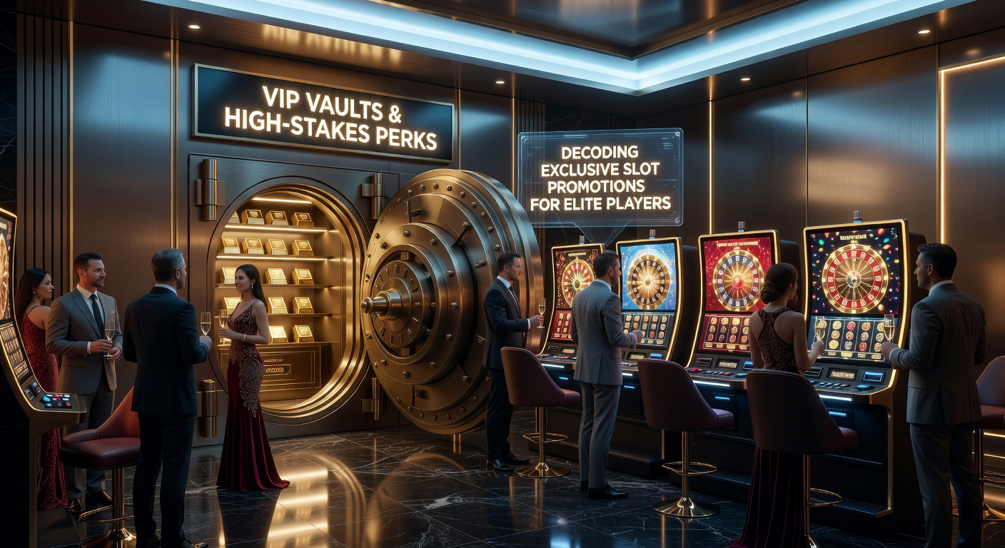 High-roller at a private casino lounge, surrounded by oversized slot screens displaying massive jackpots and champagne flutes, capturing the luxury of elite promotions
